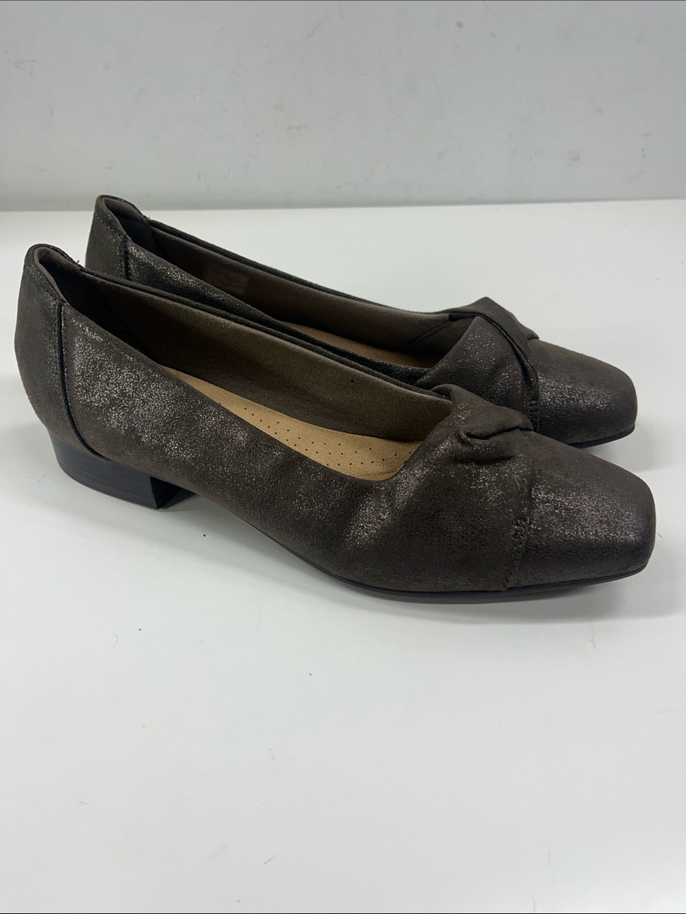 New Clarks Women's Tilmont Dalia Bronze Metallic Flat Slip On Shoes Size 11